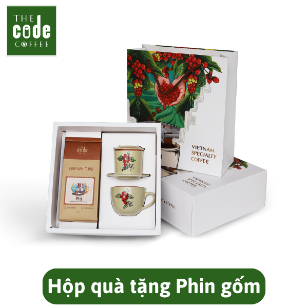 Hộp quà tặng Cà phê Phin và Phin lọc gốm Việt Nam cao cấp - Dạng hạt hoặc bột - Gói 200g - Phin Gift Box