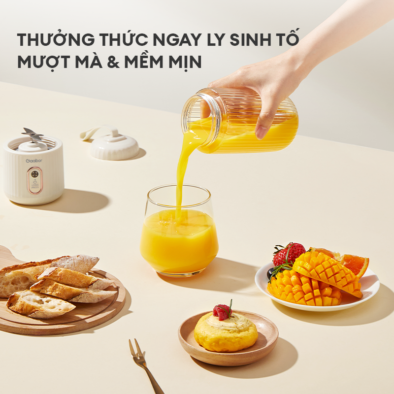 Máy xay sinh tố cầm tay mini Gaabor FP03T-WH01A 350ml công suất 50W ly xay nhỏ gọn tiện lợi tích điện cổng sạc USB - Hàng chính hãng