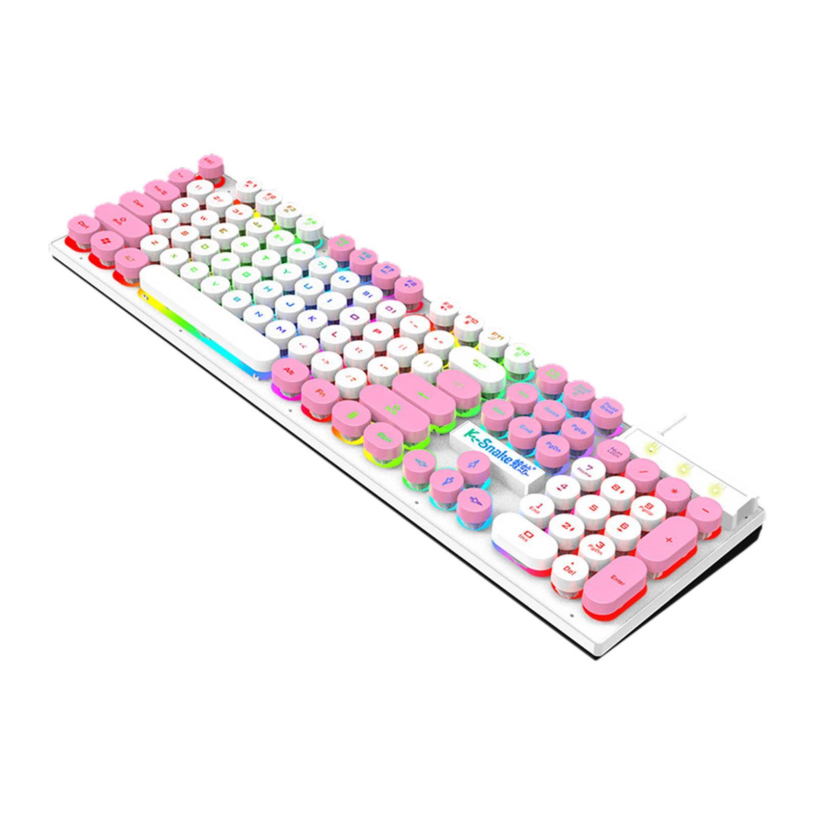 Mechanical Gaming Keyboard Wired USB 104 Keys RGB for Gamer Laptop Office Pink