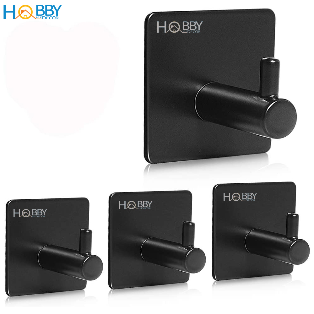 Combo 4 móc dán tường chịu lực màu đen inox 304 Hobby Home Decor TV160D-4 có keo dán dính không rỉ sét