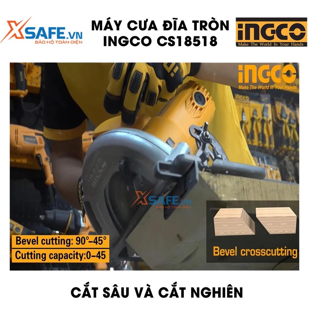 Máy cưa đĩa tròn INGCO CS18518 kèm theo 1 lưỡi cắt 185mm và 1 bộ than, công suất 1200W, tốc độ không tải 5000rpm