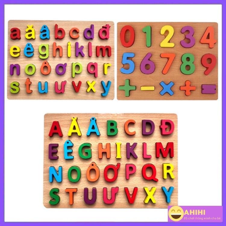 Bảng chữ Cái Tiếng Việt bằng gỗ ,Bảng Chữ Cái Nổi chữ và Số in thường in Hoa giúp bé nhận biết chữ cái Con Số Ahihikids