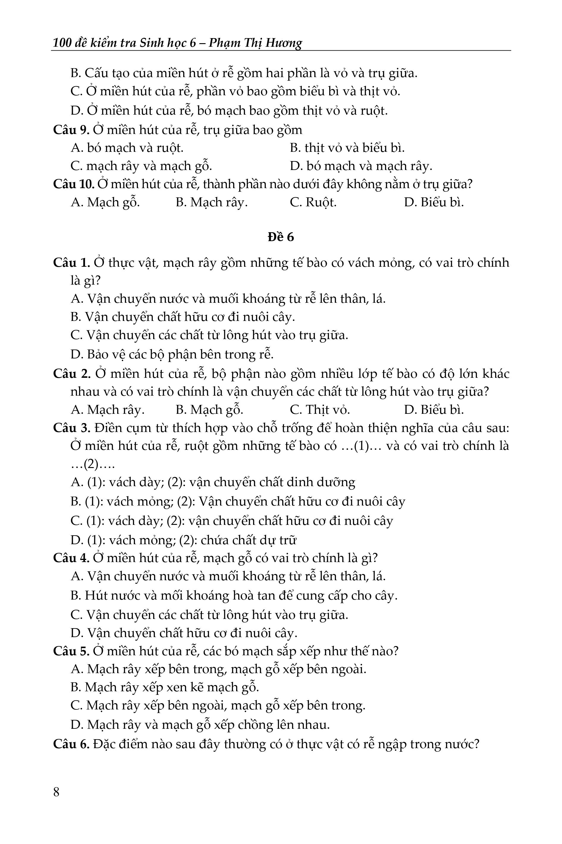 100 Đề Kiểm Tra Sinh Học 6