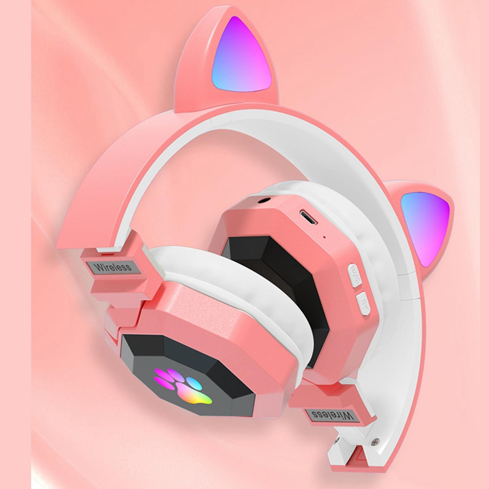 Cat Ear Wireless Headphones LED Light  for Online Teaching PC pink