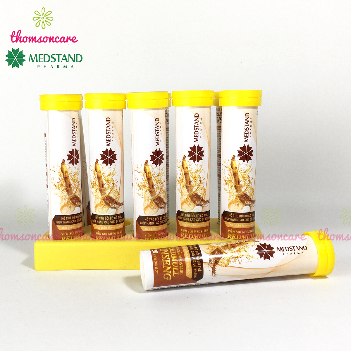 Viên sủi giảm mệt mỏi từ nhân sâm và vitamin - Redmull Ginseng medstand - Tuýp 20 viên tăng sức đề kháng