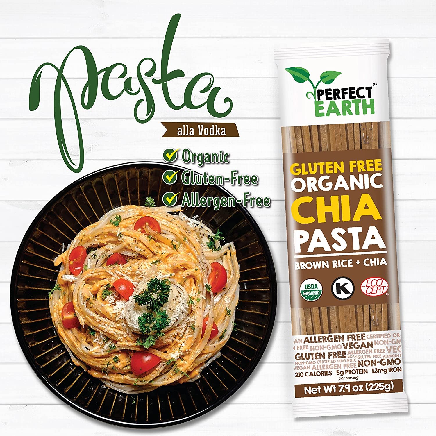 Bún Gạo Lứt Nâu Và Hạt Chia Hữu Cơ (225g) - Perfect Earth Organic Chia Pasta - Brown Rice + Chia (225g)