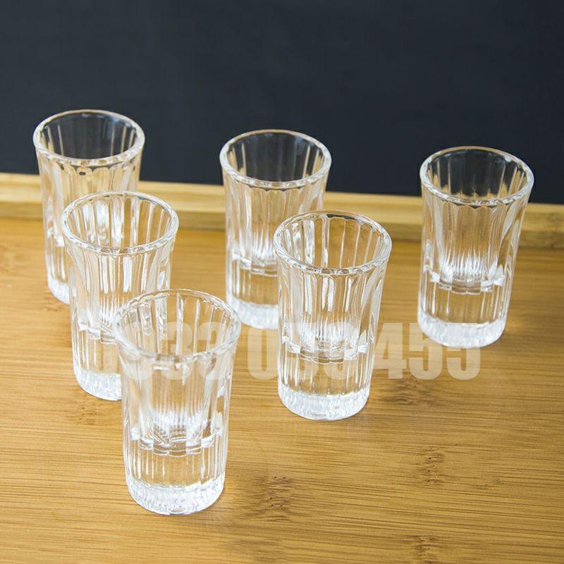 Bộ 6 ly uống rượu shot đế dày, cốc thủy tinh uống rượu mạnh wine glass