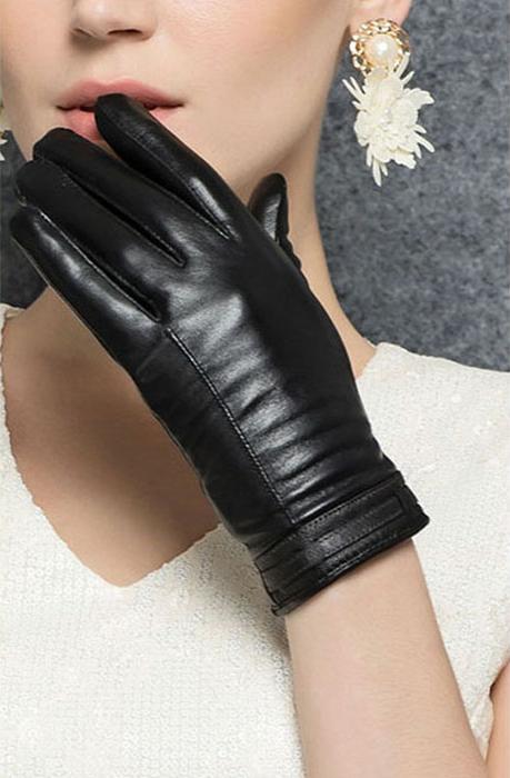 Găng tay nữ da cừu đơn giản BHY8618 Bao tay nữ lót lông giữ ấm, chống ngấm nước tốt