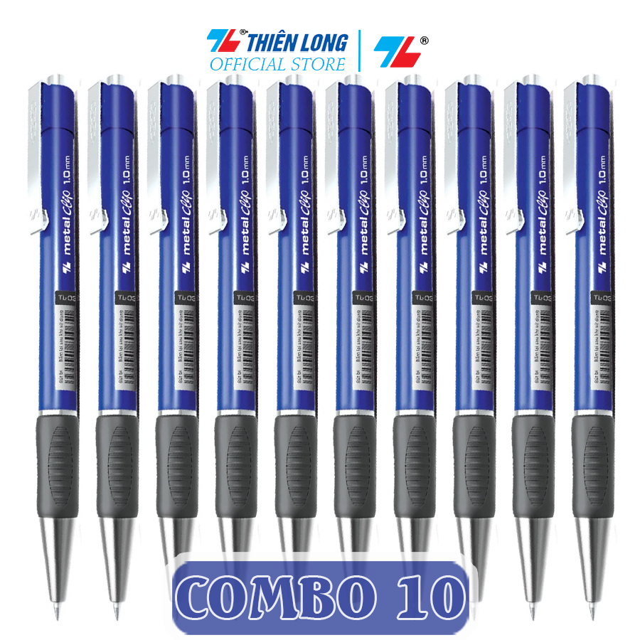 Combo 5 - 10 - 20 Bút Bi Thiên Long Metal Clip Tl - 036 Đầu Bi 1.0Mm - Combo 10 - Xanh