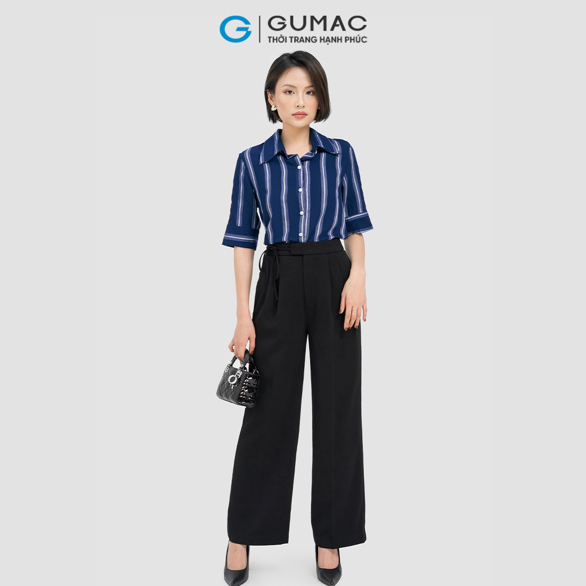 Quần tây nữ suông lưng kiểu phối dây thắt nơ thanh lịch công sở GUMAC QD04012