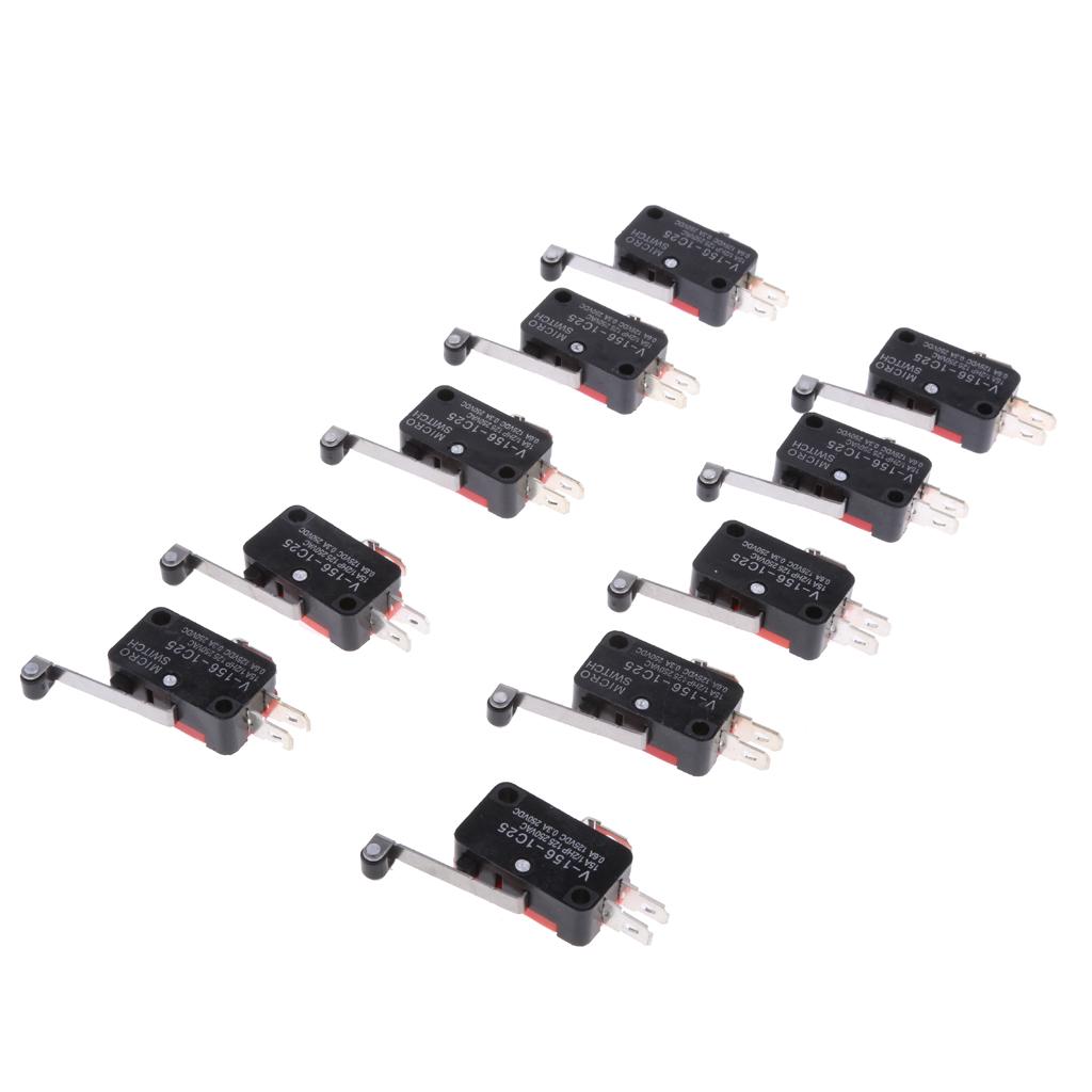 10 Pieces V-156-1C25 Micro Limit Switch Long Hinge Roller Momentary SPDT