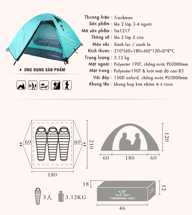 Lều dã ngoại khung hợp kim nhôm  cao cấp chính hãngTrackman Tm1217