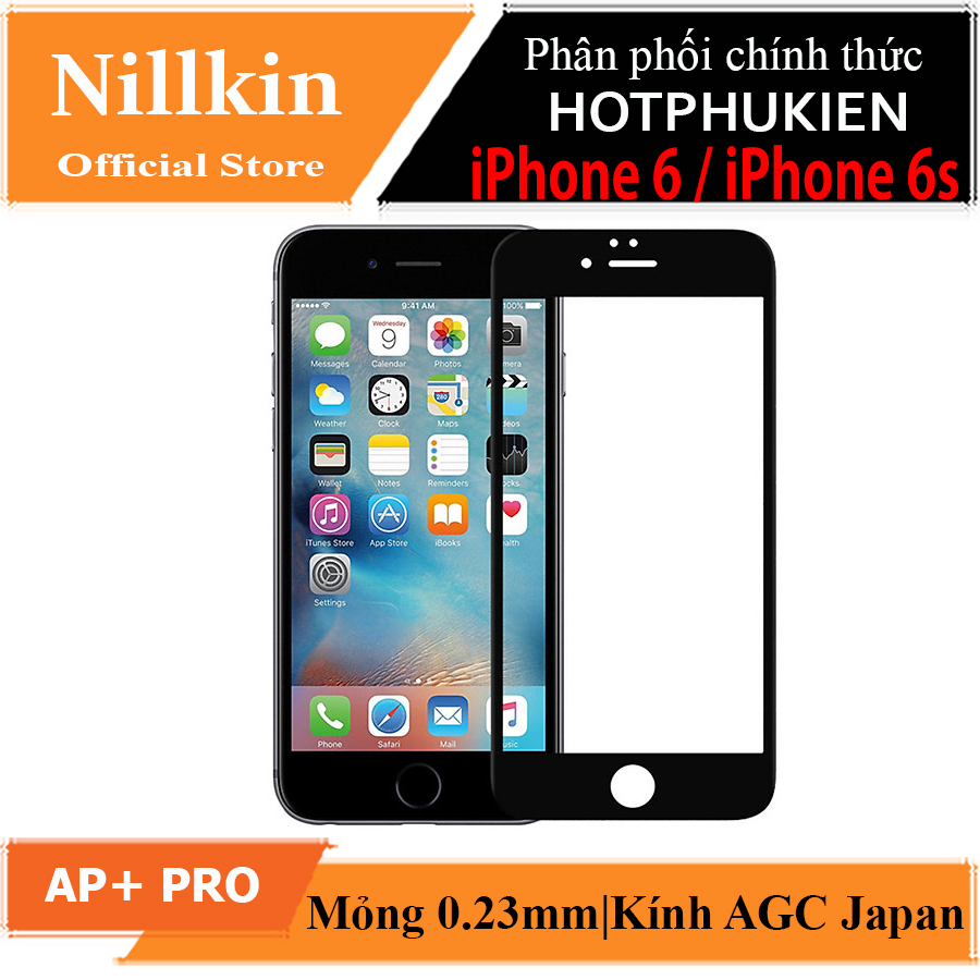 Kính Cường Lực full 3D Cho iPhone 6 / iPhone 6s hiệu Nillkin AP+ Pro mặt kinh AGC công nghệ nhật bản, hạn chế bám vân tay  - Hàng chính hãng