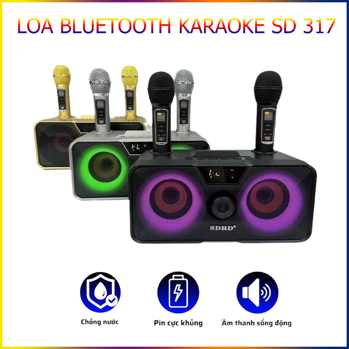Loa Karaoke Bluetooth SDRD SD-317 Đầy Mạnh Mẽ, Âm Thanh Chất Lượng, Đèn Led Nhiều Màu Sắc Tặng Kèm 2 Micro
