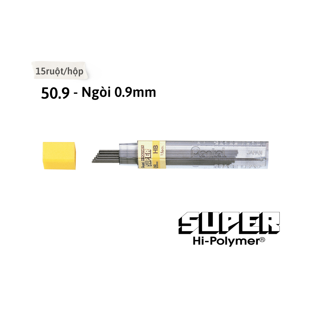 Ruột Chì Kim Pentel Hi-Polymer Super 50.9 2B Ngòi 0.9mm | Siêu ứng