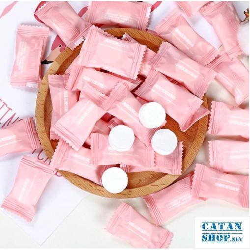 Combo 10 viên khăn giấy nén hình viên kẹo bỏ túi khi đi du lịch, Khăn lau mặt dạng nén dùng một lần chất liệu tự nhiên