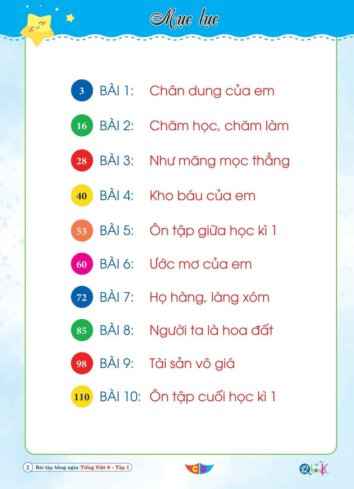 Sách Bài Tập Hằng Ngày Tiếng Việt 4 - Tập 1 - Cánh Diều (1 cuốn) - Bản Quyền