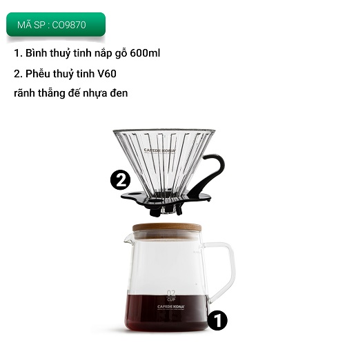 Bộ combo pha cà phê V60 02 màu đen đẳng cấp CAFE DE KONA
