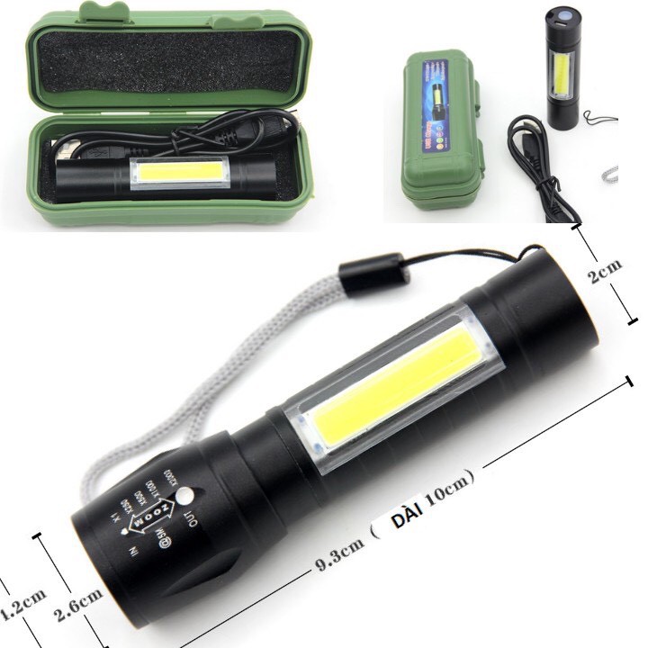 Đèn pin siêu sáng MINI móc cài, đèn led bỏ túi ,sạc cổng usb ,có zoom có led chớp , nhiều chế độ đèn