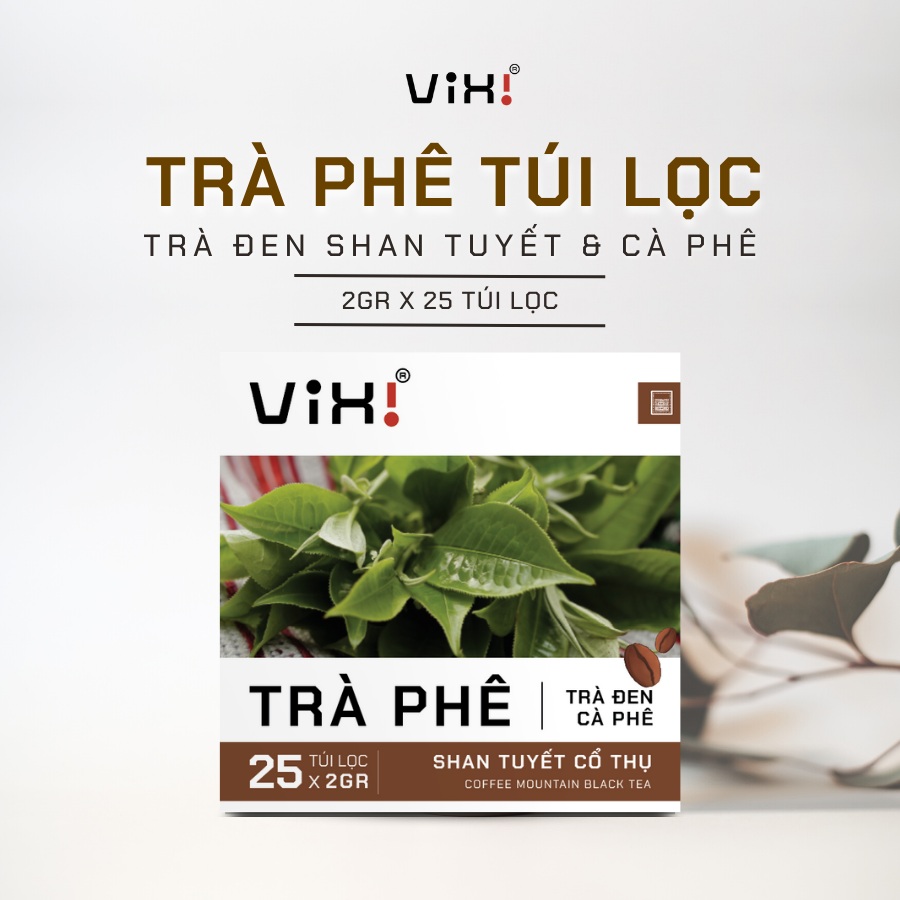 Trà phê túi lọc ViXi từ trà Shan Tuyết cổ thụ và cà phê Arabica hộp 50gr