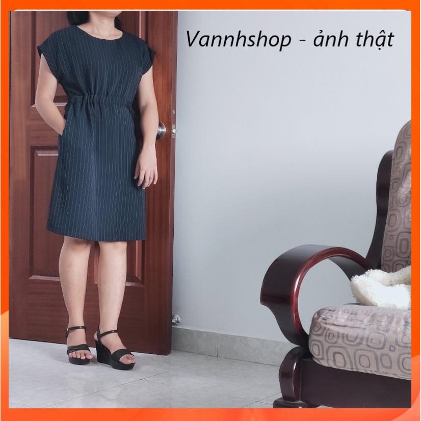 Đầm nữ dáng suông cổ tròn kẻ sọc kèm thắt lưng phong cách công sở -Thiết kế Vannhshop Ms D011