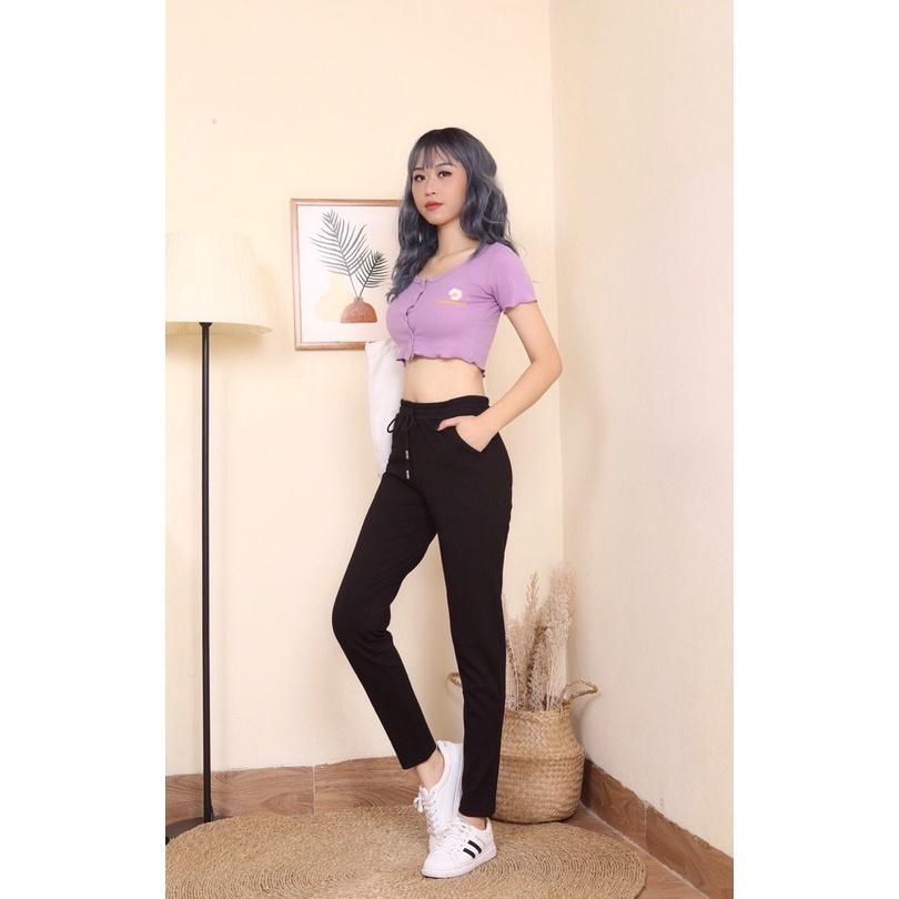 Quần jogger nữ trơn cao cấp, quần thể thao nữ có dây rút màu đen chất liệu Umi cao cấp sản xuất tại Việt nam