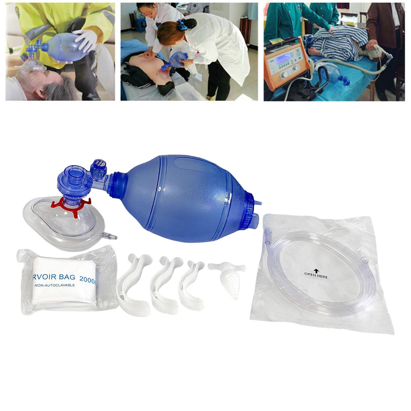 CPR Manual Tool Kit PVC Practi Mask Emergency Bag with Tubing and Mask Reservoir Bag Resuscitation Air Bag for First Aid Training Home Use