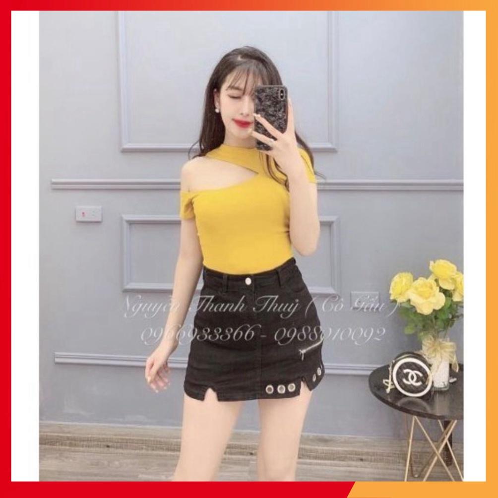ÁO HỞ VAI,ÁO LỆCH VAI CỘC TAY MÙA HÈ_ #ÁO TRỄ VAI,ÁO HỞ VAI-áo lệch vai kiểu thun zip
