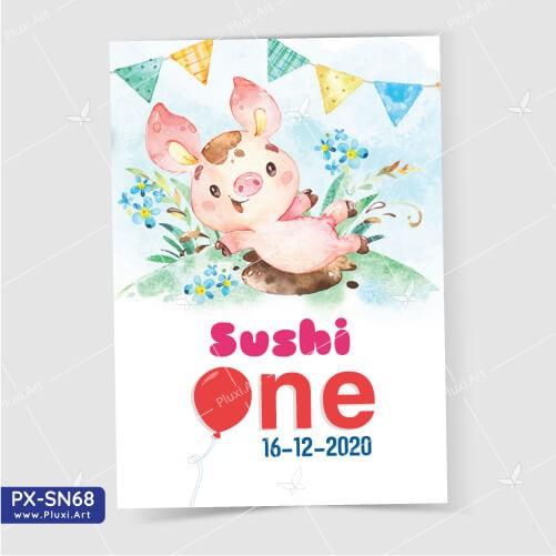 Thiệp thôi nôi – sinh nhật Pluxi in hình bé, thiết kế theo yêu cầu