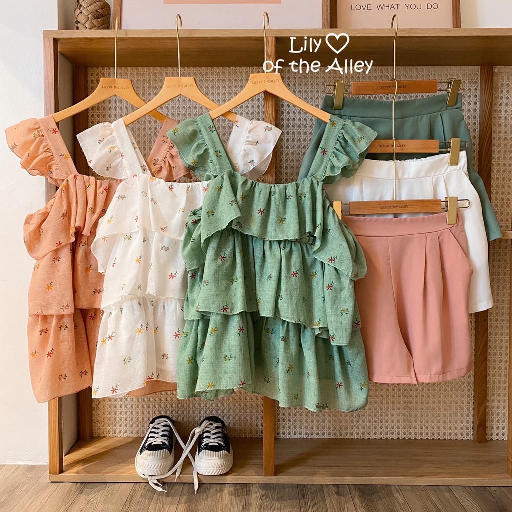 Set áo đũi hoa 3 tầng quần short