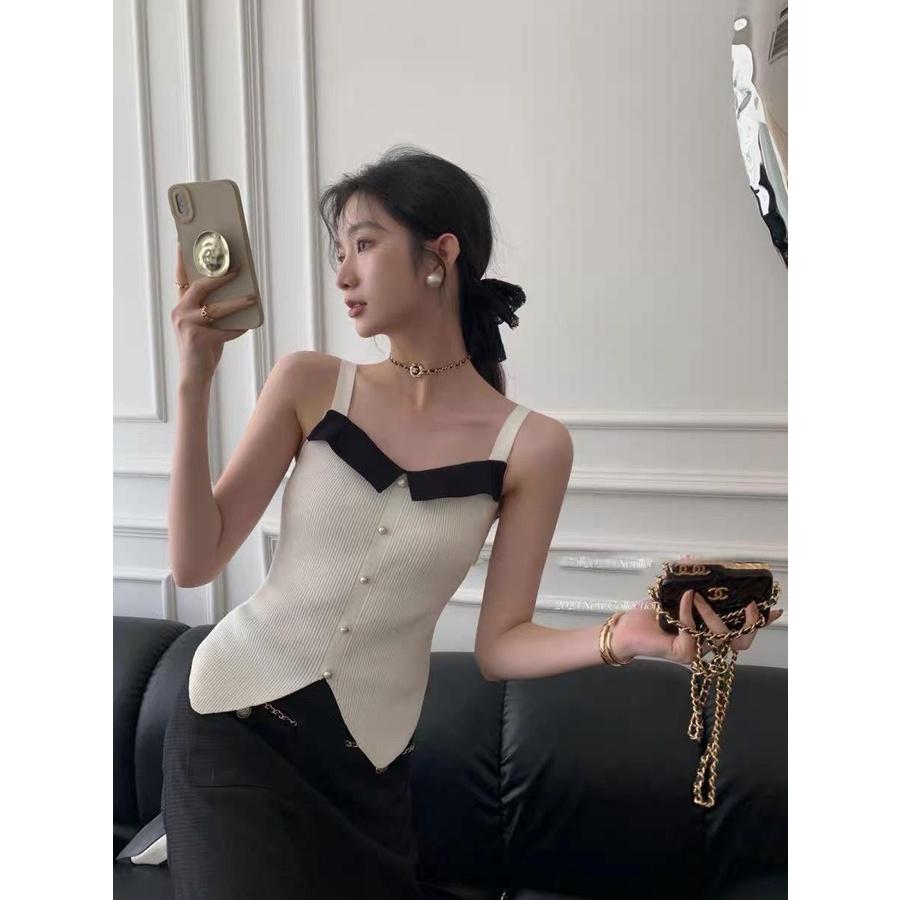 MS1106 Áo hai dây nữ bản to phối màu thanh lịch sang trọng