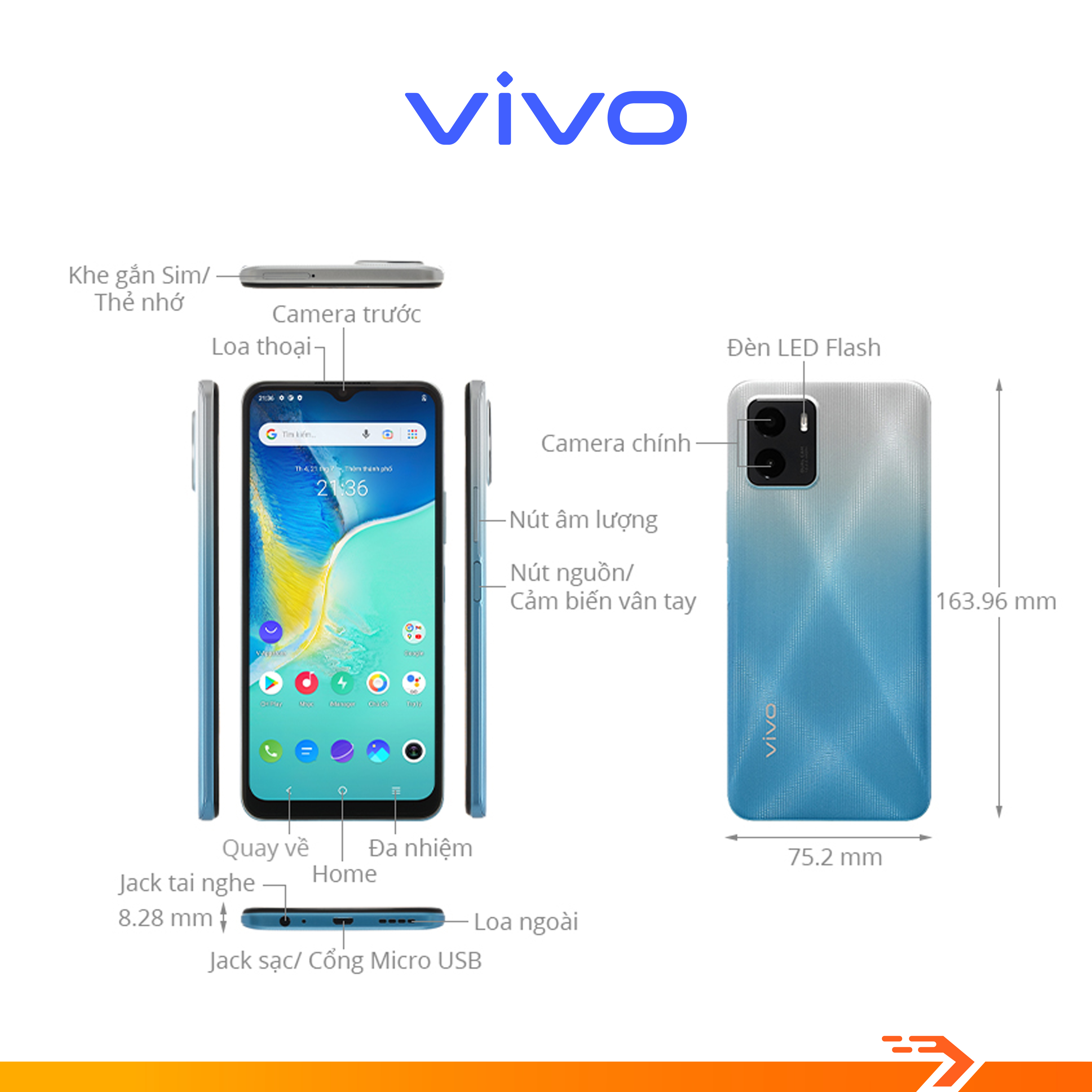 Điện thoại Vivo Y15s (3+32GB) xanh đen - Hàng Chính Hãng