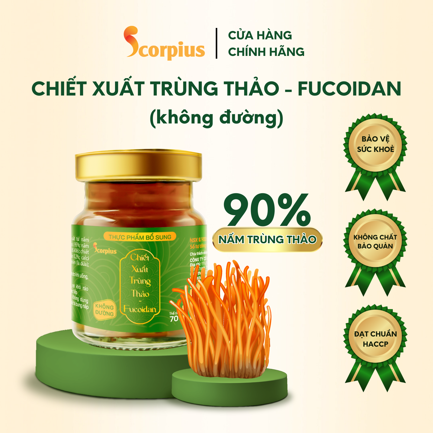 Nước chiết xuất trùng thảo fucoidan không đường SCORIUS 70ml bồi bổ sức khỏe