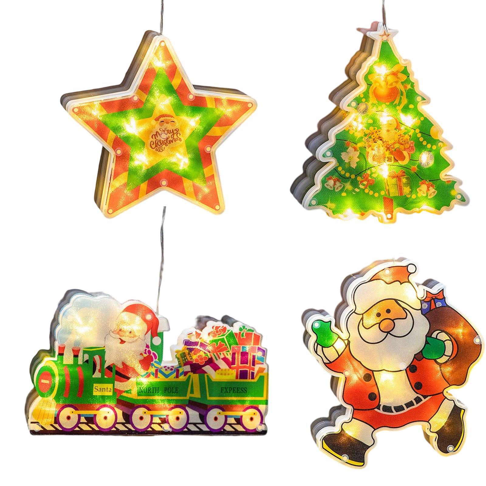 4Pcs Christmas Window Silhouette Lights Decorations Suction Cup LED Fairy Lamp Christmas Decoration for Door Window Holiday Home Decor