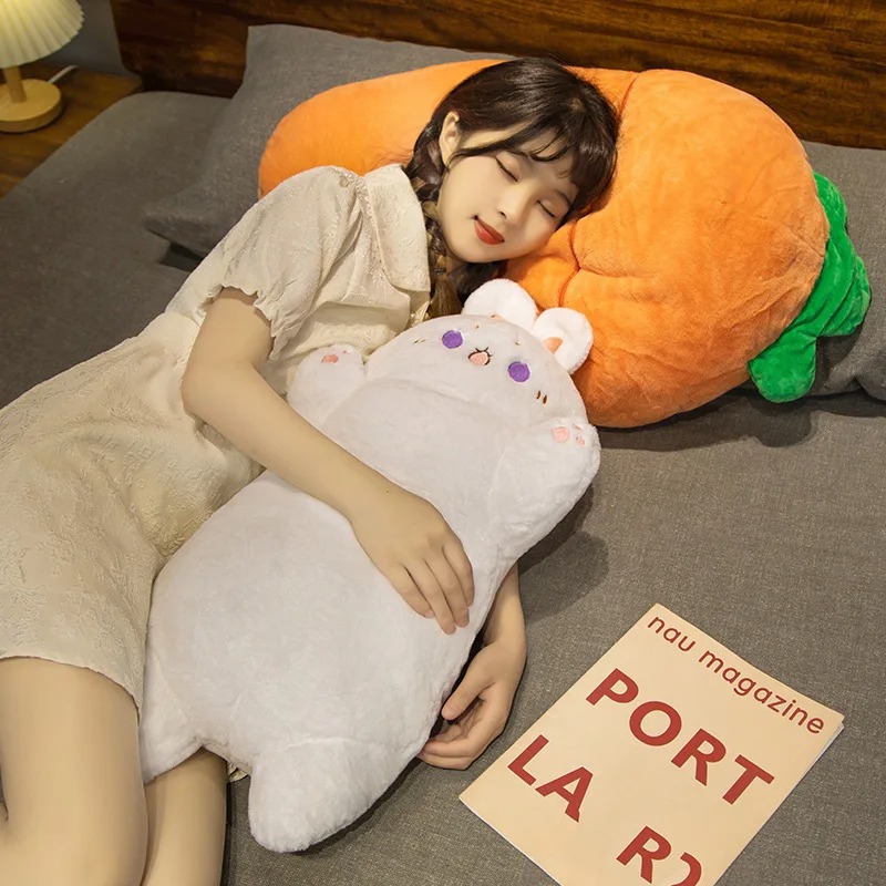 Thú nhồi bông mèo cá nướng, thỏ cà rốt đáng yêu - Size 60cm - Quà tặng gấu bông chó trong khúc xương êm mịn