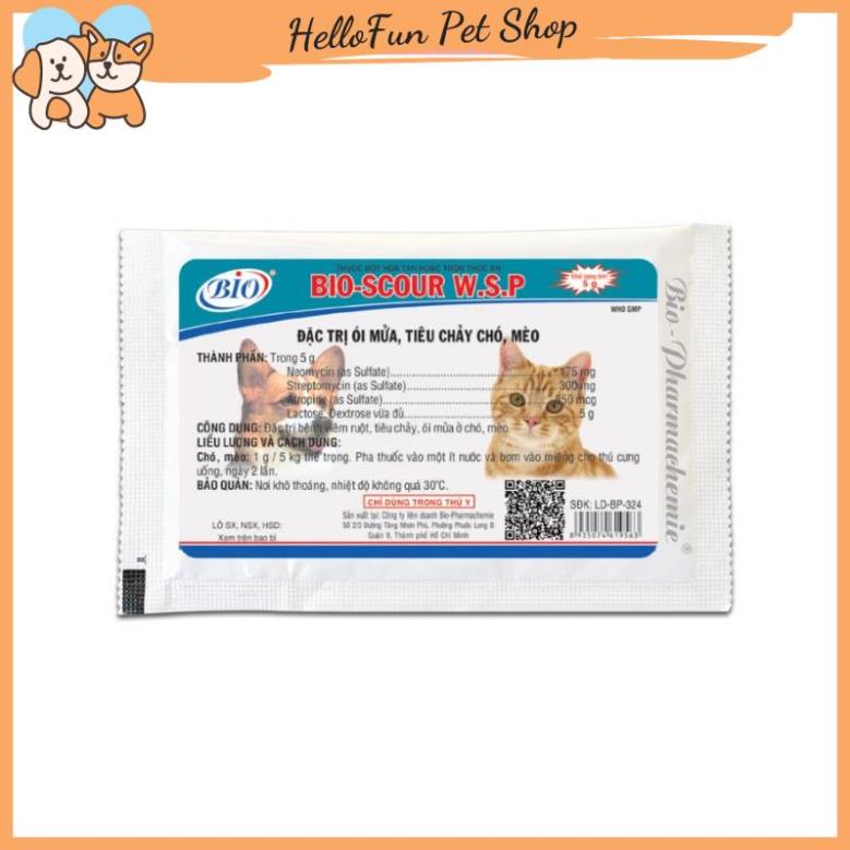 Bio Scour W.S.P giảm tiêu chảy, ói mửa cho chó mèo (Gói 5g)