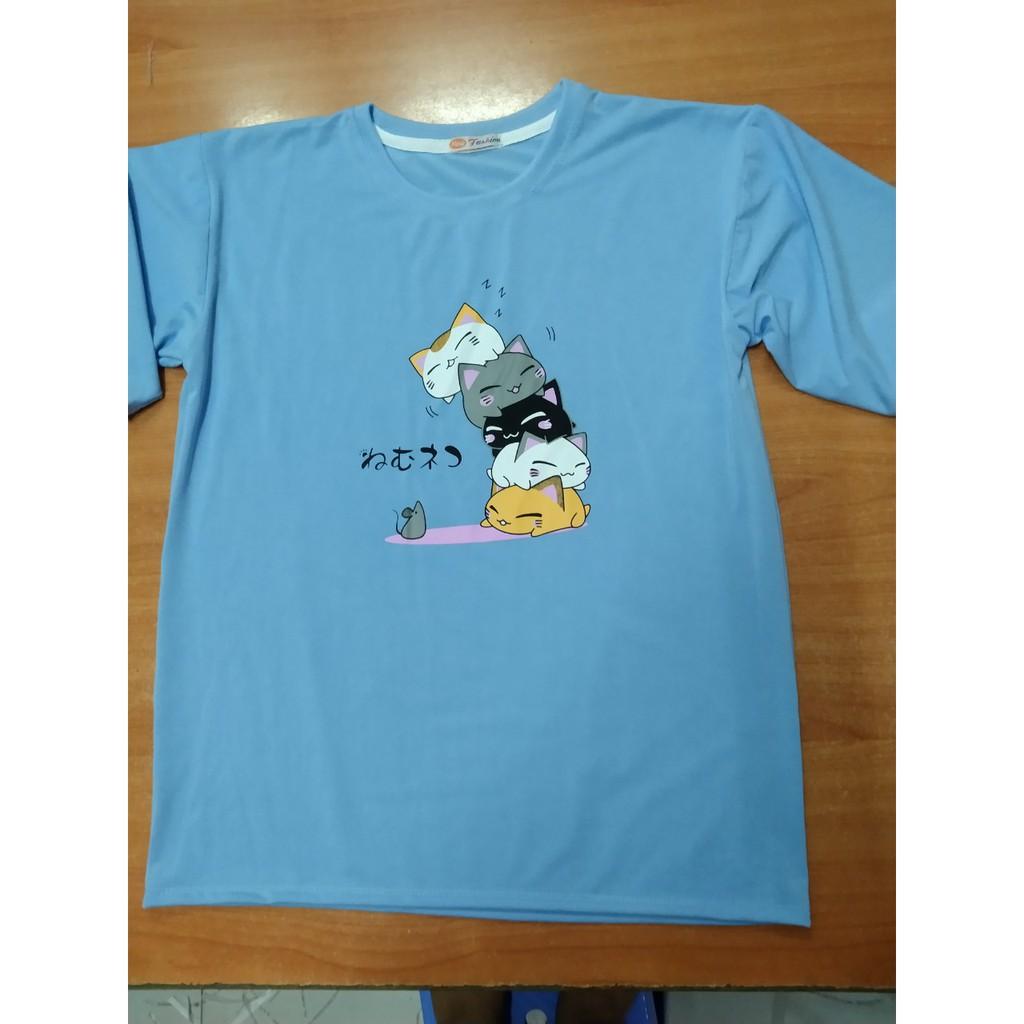 Aó thun tay lỡ Unisex 5 con mèo dễ thương freesize từ 40 -70kg