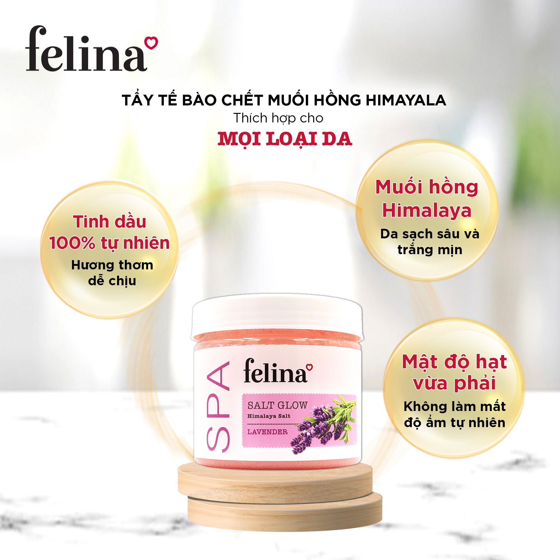 Muối tắm tẩy tế bào chết body Felina Home Spa 500g từ hạt muối hồng Himalaya thanh khiết giúp da sạch sâu, sáng mịn