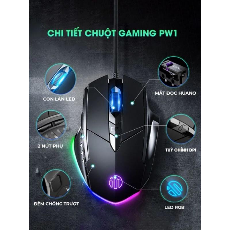 Chuột máy tính gaming TEKKIN INPHIC W1 PRO 7200 DPI bản có dây tắt âm silent Led - hàng nhập khẩu