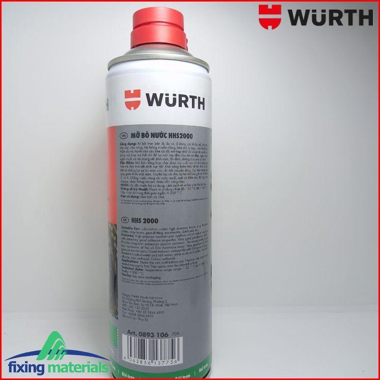 Mỡ bò nước dạng xịt bôi trơn chịu nhiệt WURTH HHS 2000 / 500ml (SX tại Thụy Sỹ)