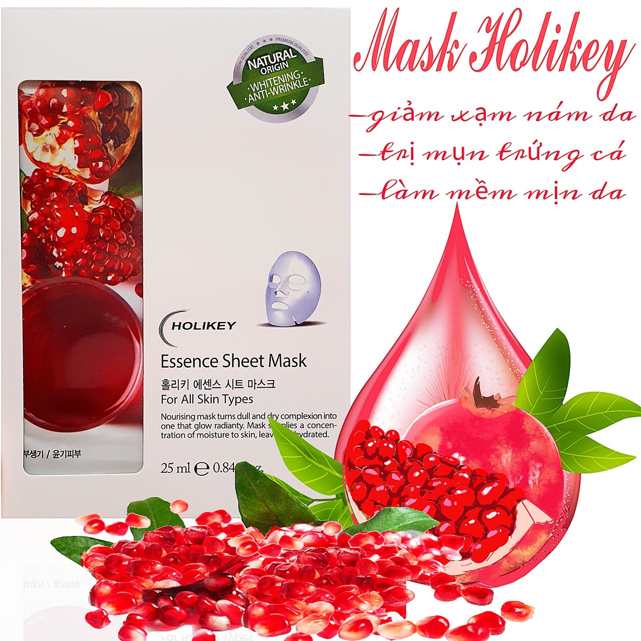 10 mặt nạ trắng da và chống lão hóa Holikey Pomegranate - Hàn Quốc Chính Hãng