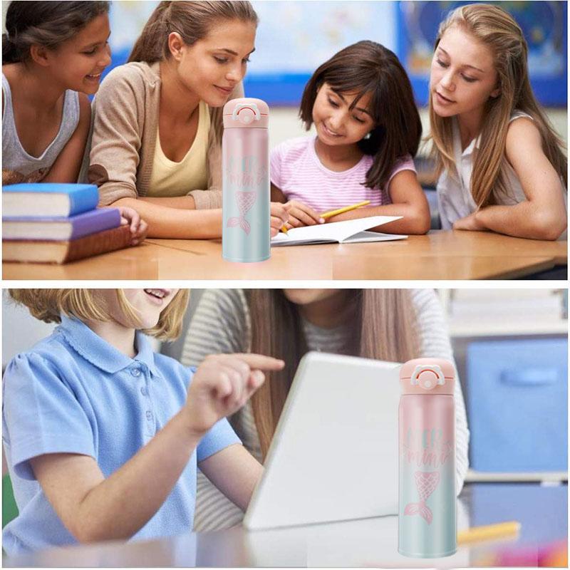 Trẻ Em Bình Nước Inox Hoạt Hình Nàng Tiên Cá Nhiệt Nóng Bình Nước Cho Đi Học Cách Nhiệt Chân Không