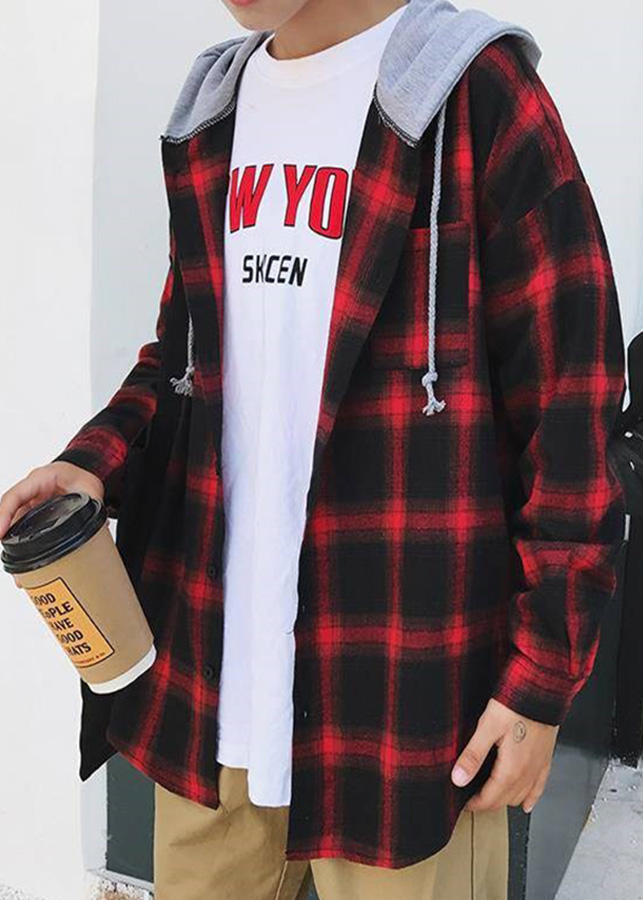 Áo sơ mi ca rô phối nón unisex SM1