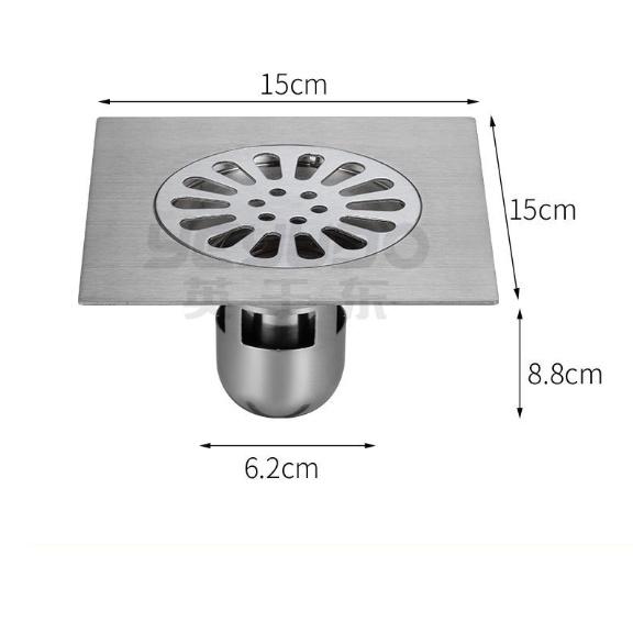 Phễu thoát sàn ngăn mùi Inox Kích Thước 15*15cm - Phễu thoát sàn nhà tắm