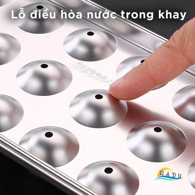 Khay Làm Đá Tròn Nhỏ 18 Viên Có Nắp Đậy Cao Cấp Inox 304 Đạt Chất Lượng Đức HADU