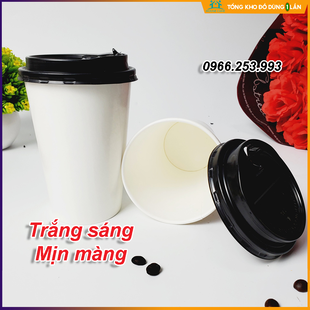 50 cốc giấy CÓ NẮP 480ml - 16OZ