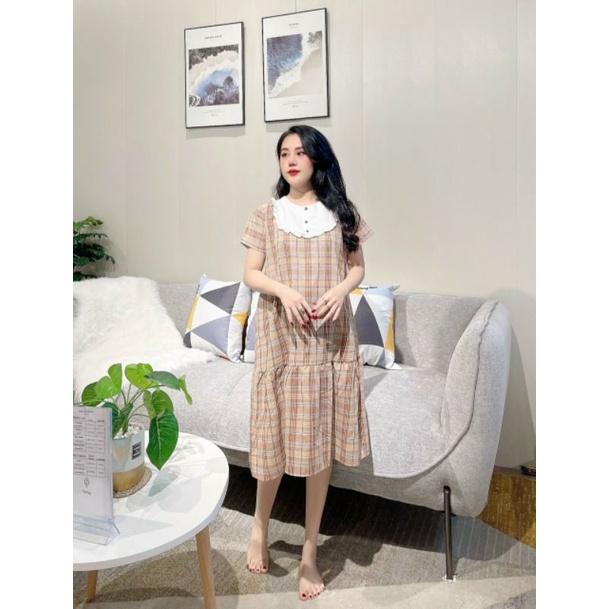 Váy bầu suông, kẻ cổ pha trắng