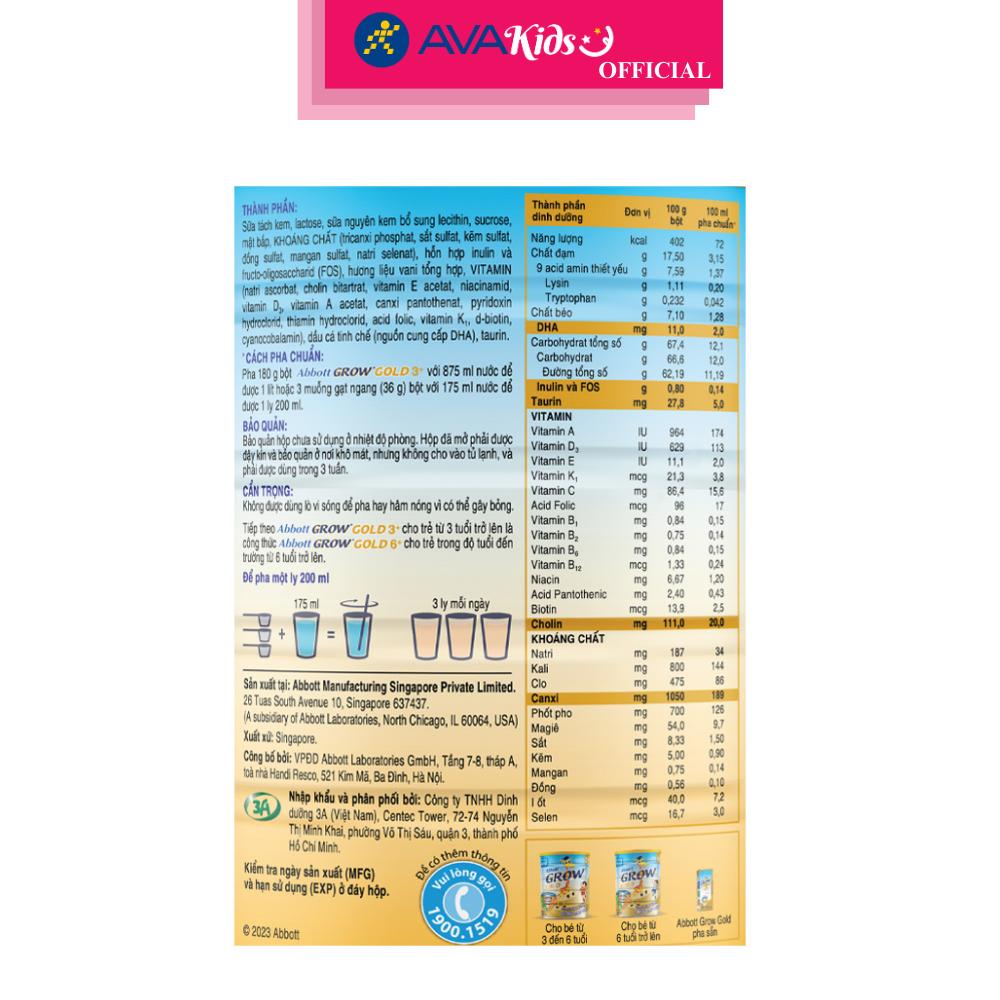 Sữa bột Abbott Grow Gold 3+ hương vani 850g (3 - 6 tuổi)