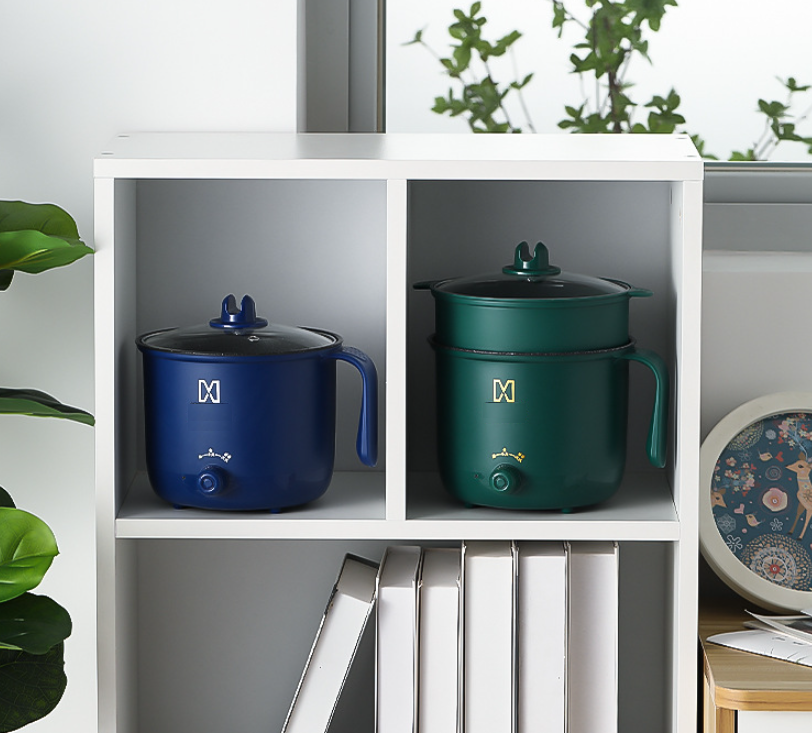 Nồi Lẩu Điện Đa Năng Mini Ca Nấu Mì, Cơm Đa Năng 2 Tầng Kèm Xửng hấp Cao Cấp Núm Xoay 2 Nấc Nhiệt Kèm Giá Hấp 1,8L Hàng Chính Hãng OnionDecor