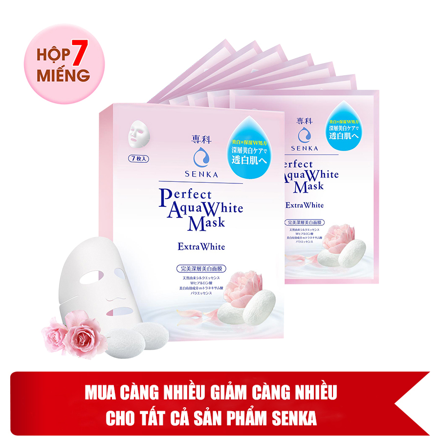 Hộp 7 Mặt Nạ Dưỡng Trắng Da Senka Perfect Aqua White Mask Extra White (25ml / Miếng) - 14994